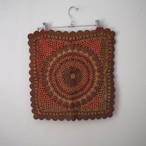 Vintage crochet brown and beige square throw pillowcase